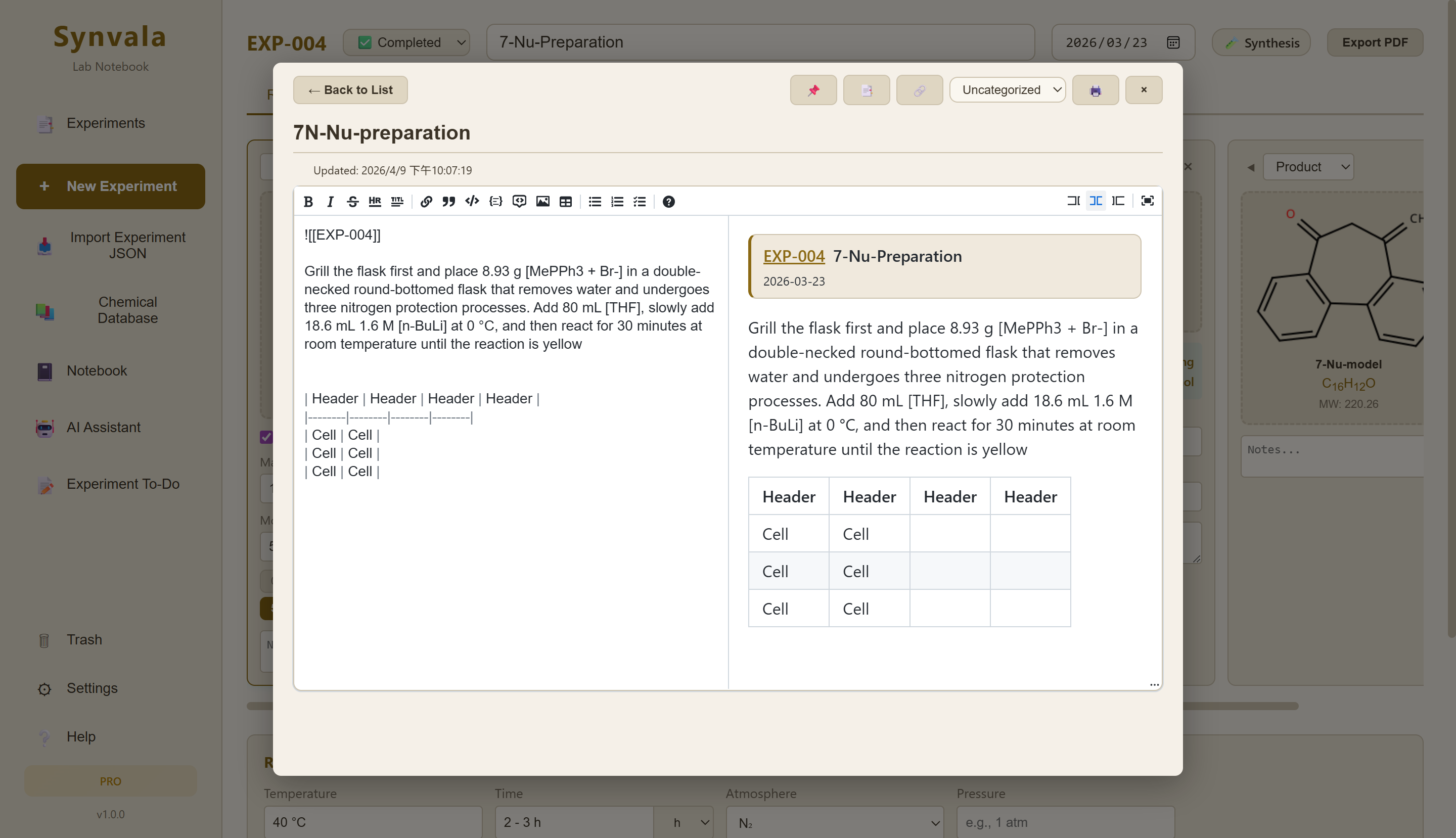 Markdown notebook