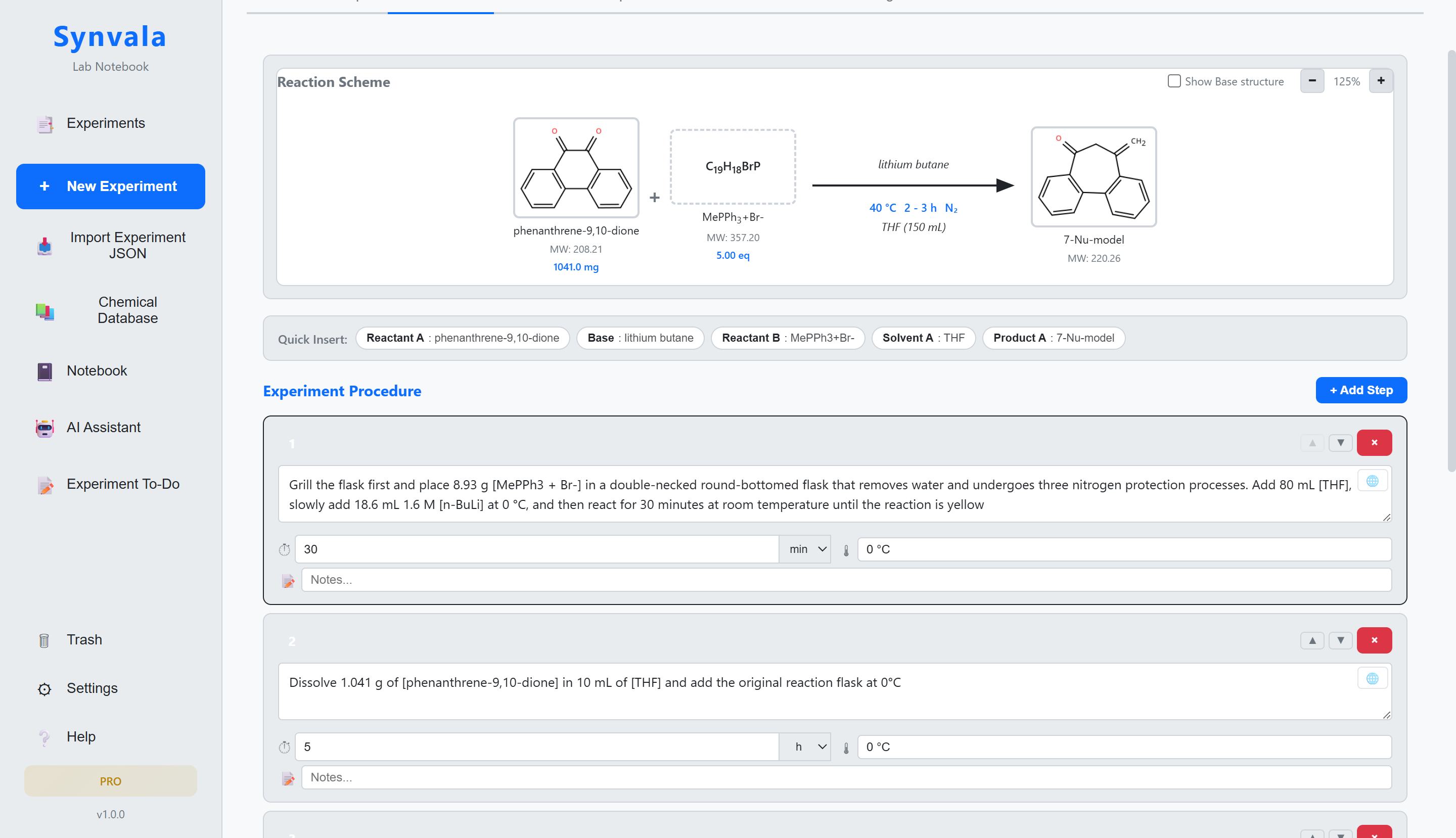 Reaction scheme and procedure